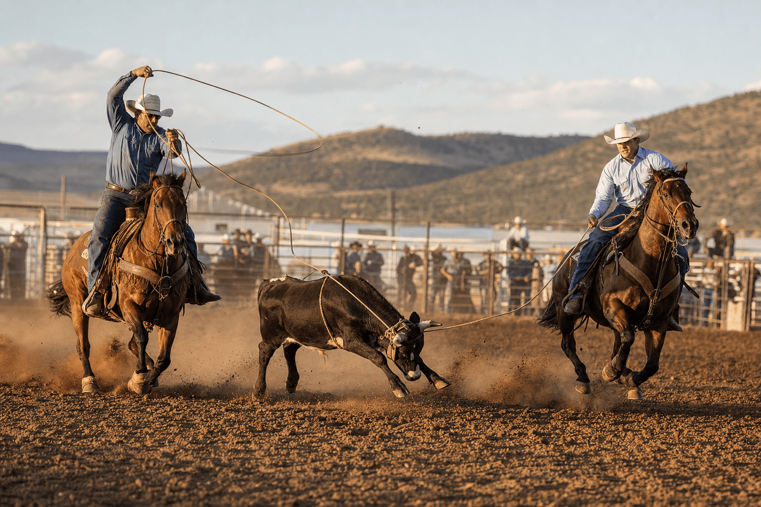 66th Annual Wolfe City Riding Club Rodeo: team roping arena action.